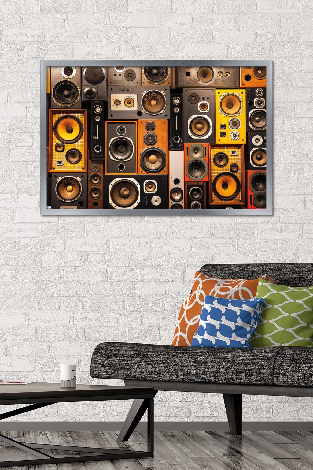 Retro Speaker Wall Wall Poster, 22.375" x 34" Framed