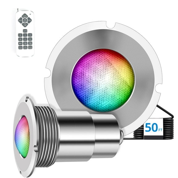 Foxlux Pool Light for Inground Pool, 1.5 Inch LED RGBW Multicolor Inground Pool Lights and Spa Light, IP68 Waterproof Pool Light for Above Ground Pools, 12V AC,15W, 50ft Cord, Remote Control