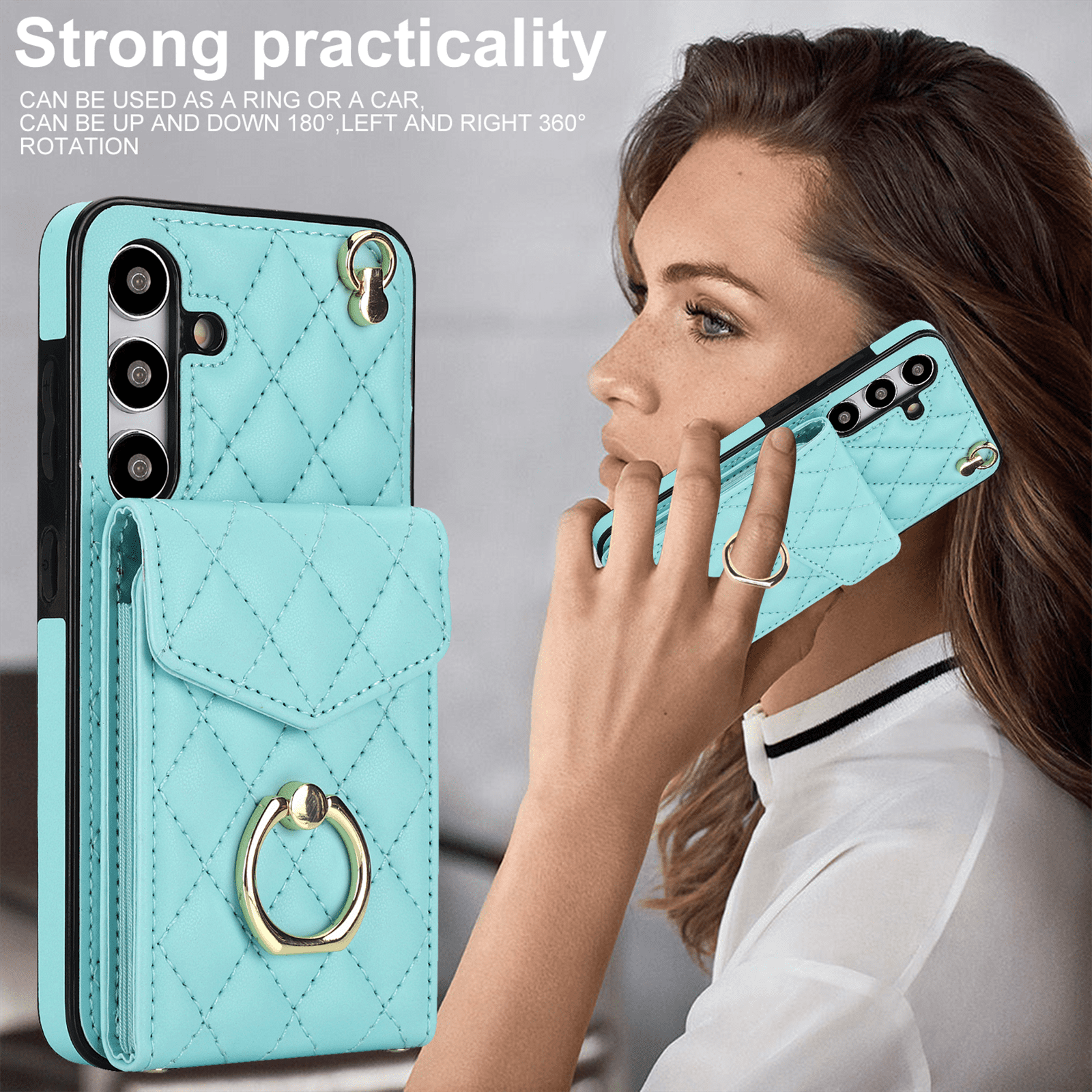 Asuwish Wallet RFID Blocking PU Leather Cell Phone Case with Tempered Glass Screen Protector, Wrist Strap for Samsung Galaxy S24 FE, Teal
