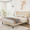 thumbnail image 7 of Flolinda King Bed Frame with Charging Station Type-C & USB Ports Linen Upholstered Tufted Wingback Headboard, No Box Spring Needed Beige, 7 of 7