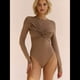 thumbnail image 4 of Body para Mujer, Escote en V Profundo, Nudo Torcido, Ajustado, Larga, Camisetas Básicas Informales Caqui S, 4 of 8