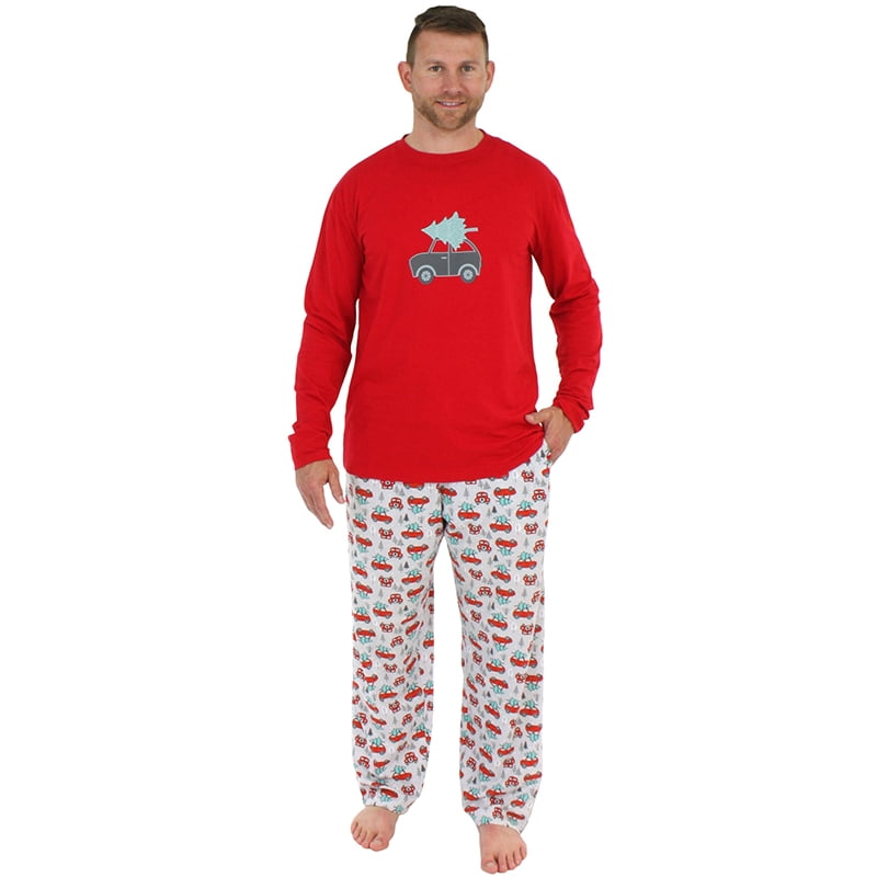 Men Christmas Pajamas Set Tree Print Long Sleeves Tshirts Pants Casual Men's Christmas Pjs