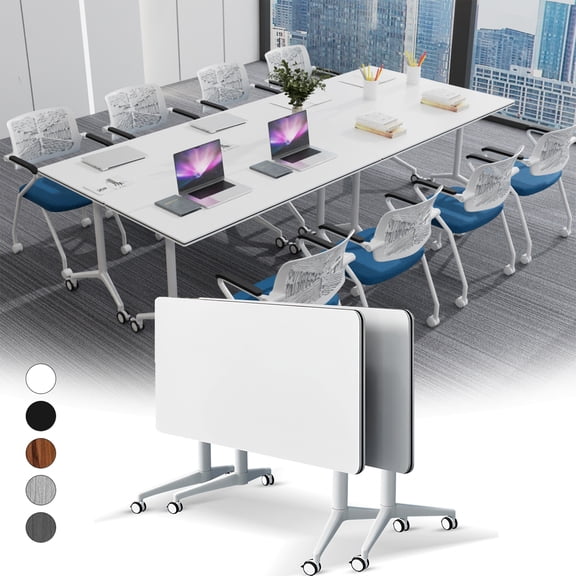 Conference Table 6ft, White Mobile Flip Top Training Tables for Office,Meeting