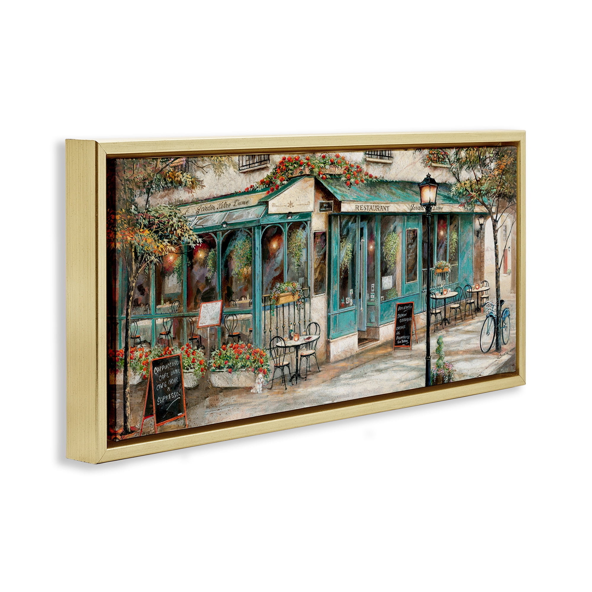 Stupell Industries European City Streets Café Scene Travel & Places Painting Gold Floater Framed Canvas Art Print Wall Art, 25 x 11