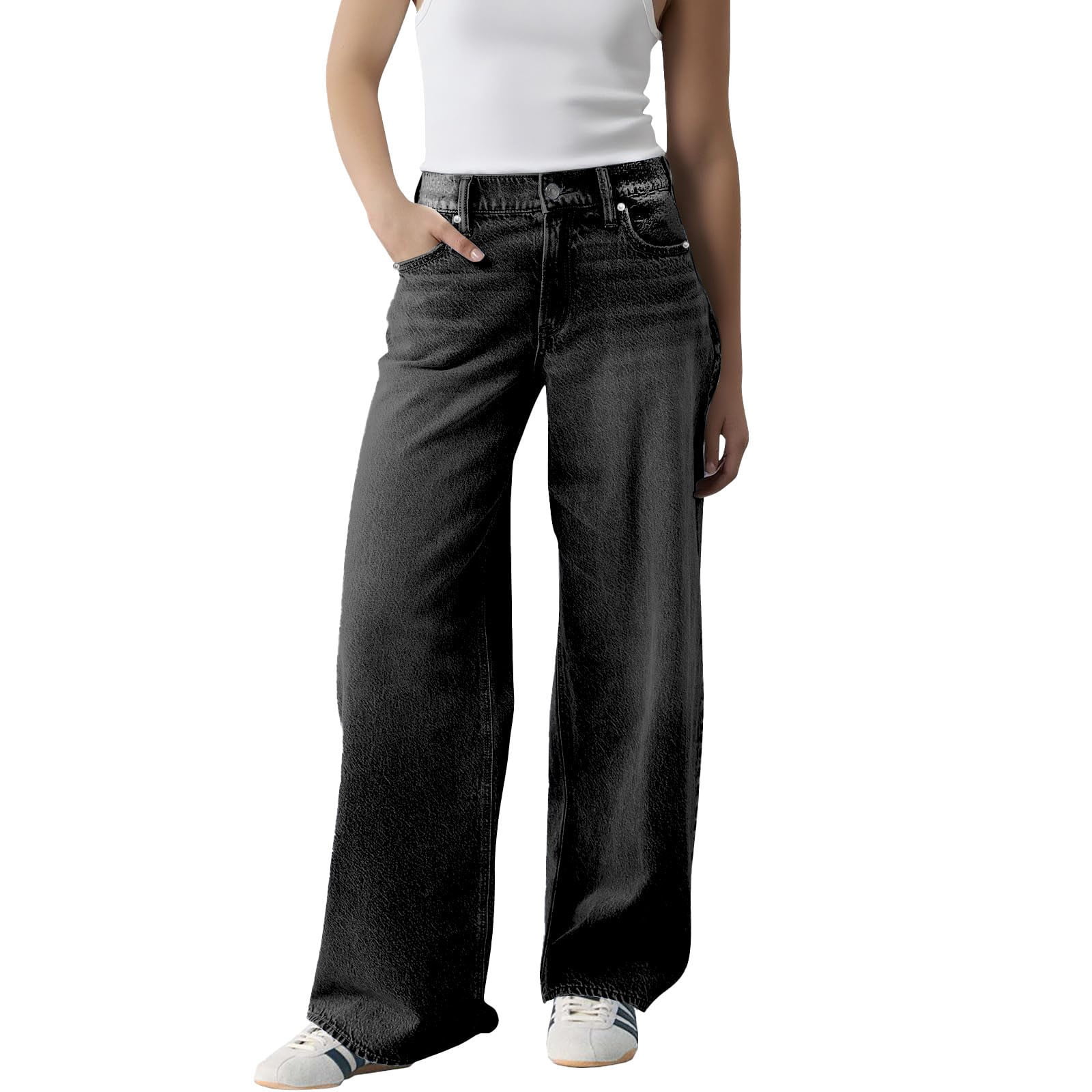 Breezora Women's Relaxed Fit Wide Leg Jeans Stretchy Straight