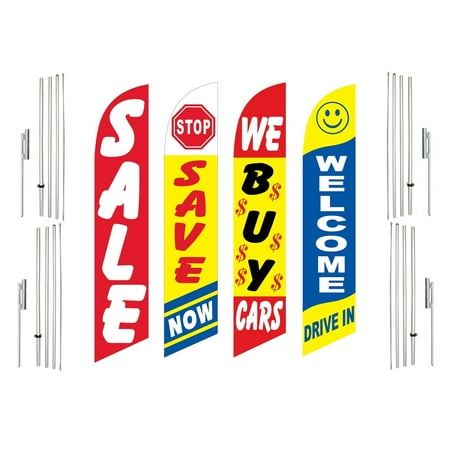 4 Swooper Flags With 4 Pole Kits Sale Save Now We Buy Cars Welcome Drive In