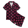 thumbnail image 4 of Luvoko Pyjamas pour Enfants Ensemble 2 Pcs Pyjamas pour Enfants Imprimé Graphique Manches Courtes Chemise à Boutons Shorts Ensemble de Pyjama Pantalon à Volants pour Bébés Tenues Assorties Maman Bébé Fille Enveloppe Extensible 5, 4 of 5