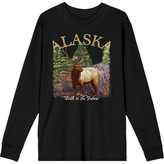Adventure Society Alaska Adult Black Crew Neck Long Sleeve Tee-Medium