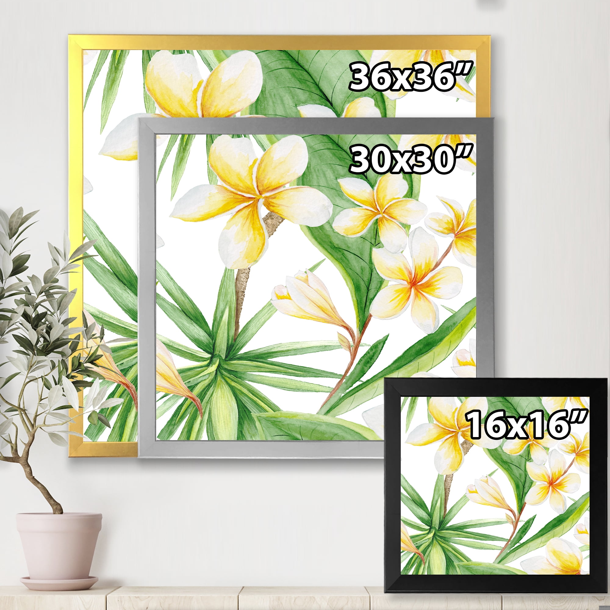 Designart 'Yellow Flowers and Tropical Foliage X' Traditional Framed Art Print
