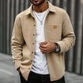 thumbnail image 2 of Resicozy Men's Corduroy Button Down Shirts Solid Color Jackets Casual Long Sleeve Lightweight Overshirts with Flap Pocket Khaki M, 2 of 5