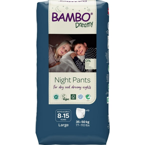 Pañales nocturnos Bambo Nature Dreamy Night Talla Large para niños, paquete de 10