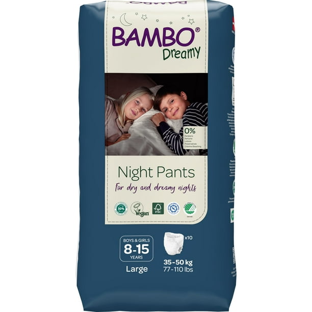 Pañales nocturnos Bambo Nature Dreamy Night Talla Large para niños, paquete de 10