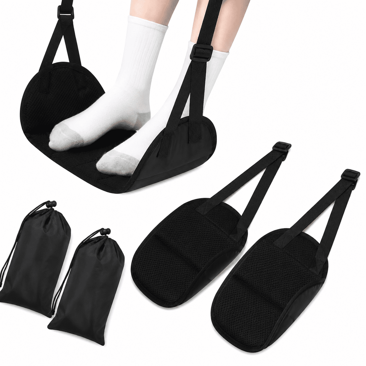 2 Pcs Adjustable Footrest Hammock with Storage Bag, Leg Support for Wheelchair Walker Foot Pad, Mobility Aid Accessory for Elderly Seniors Post Surgery Recovery Office Travel