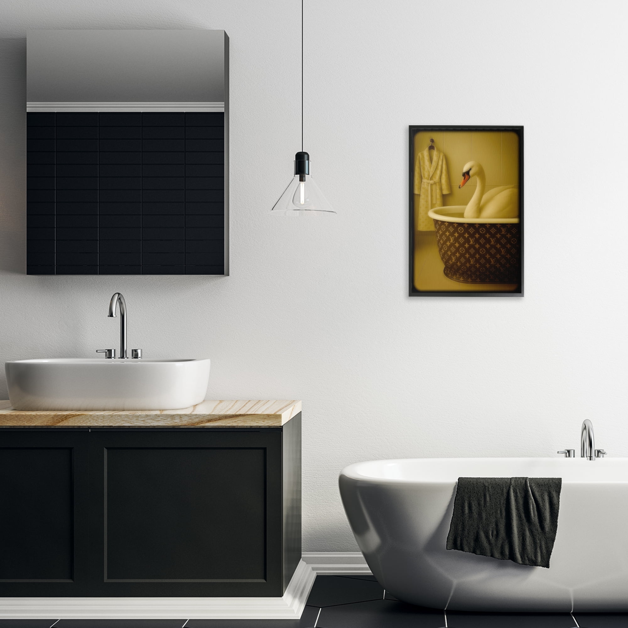 Stupell Industries Couture Swan in Luxury Tub Black Framed Giclee Art, design by Grotto Studios
