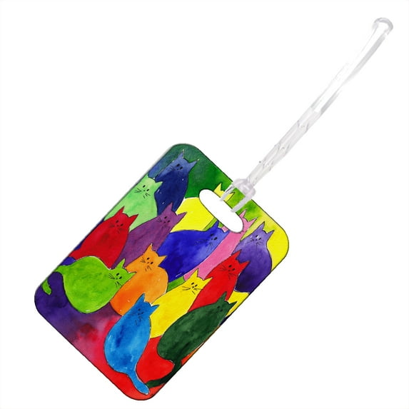 KuzmarK Luggage Travel Bag Tag - Colorful Kitties in Crayon Colors Art by Denise Every