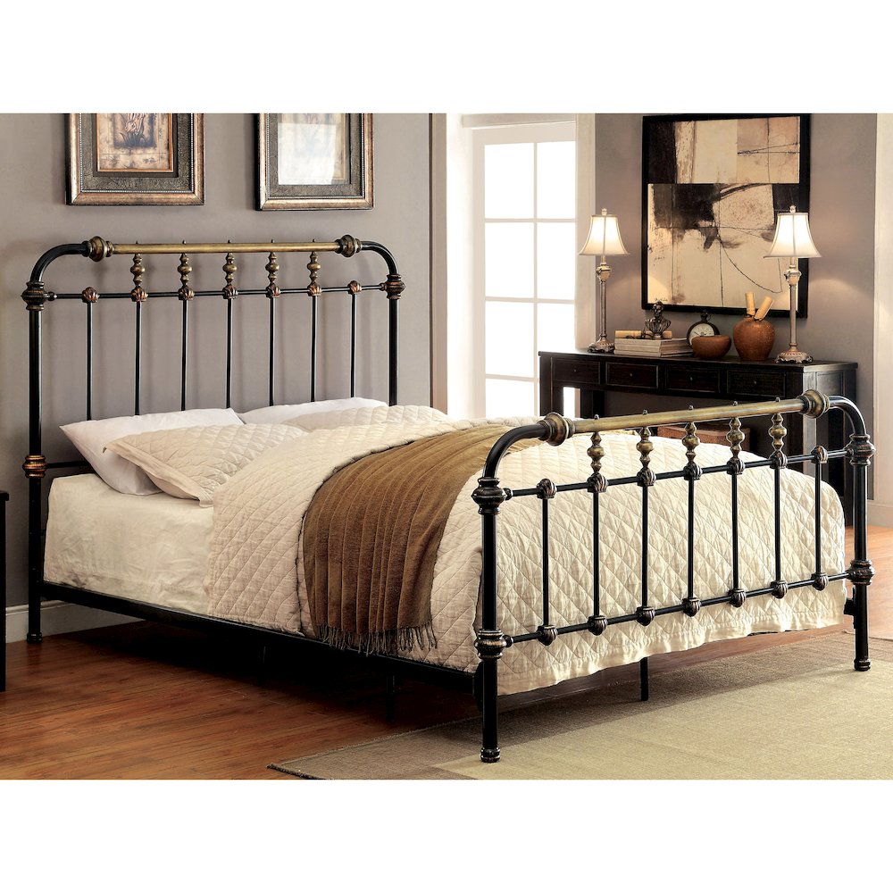 ENITIAL STAR Cecil Transitional Metal Queen Spindle Bed in Antique Black
