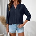 thumbnail image 6 of Endives Womens Tops Cotton Linen Button Down Shirts V Neck Pleated Casual Loose Blouses Roll Up Sleeve Shirt Spring Summer, 6 of 6