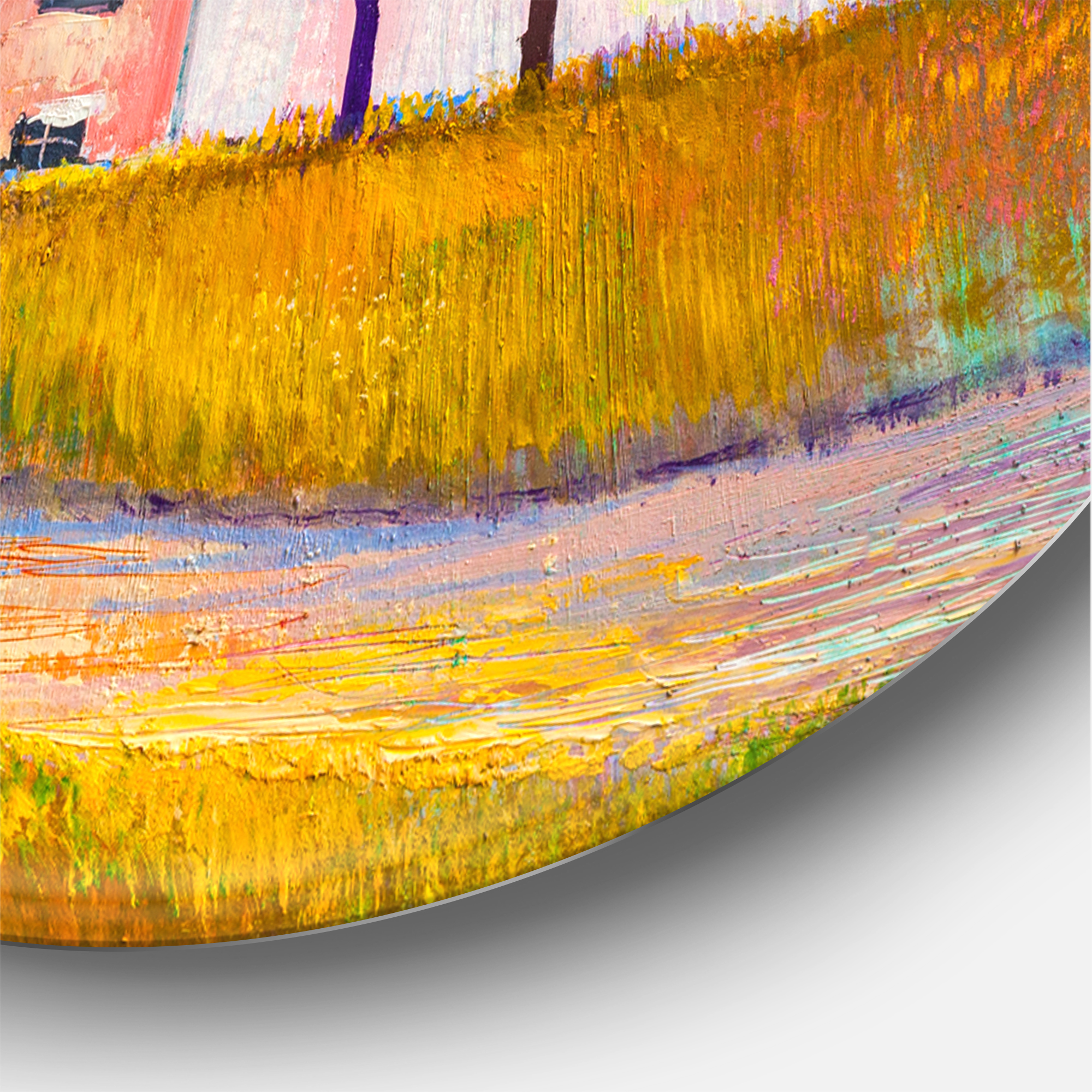 Designart 'A Red Roof House With In The Village' Modern Circle Metal Wall Art 23x23 - Disc of 23
