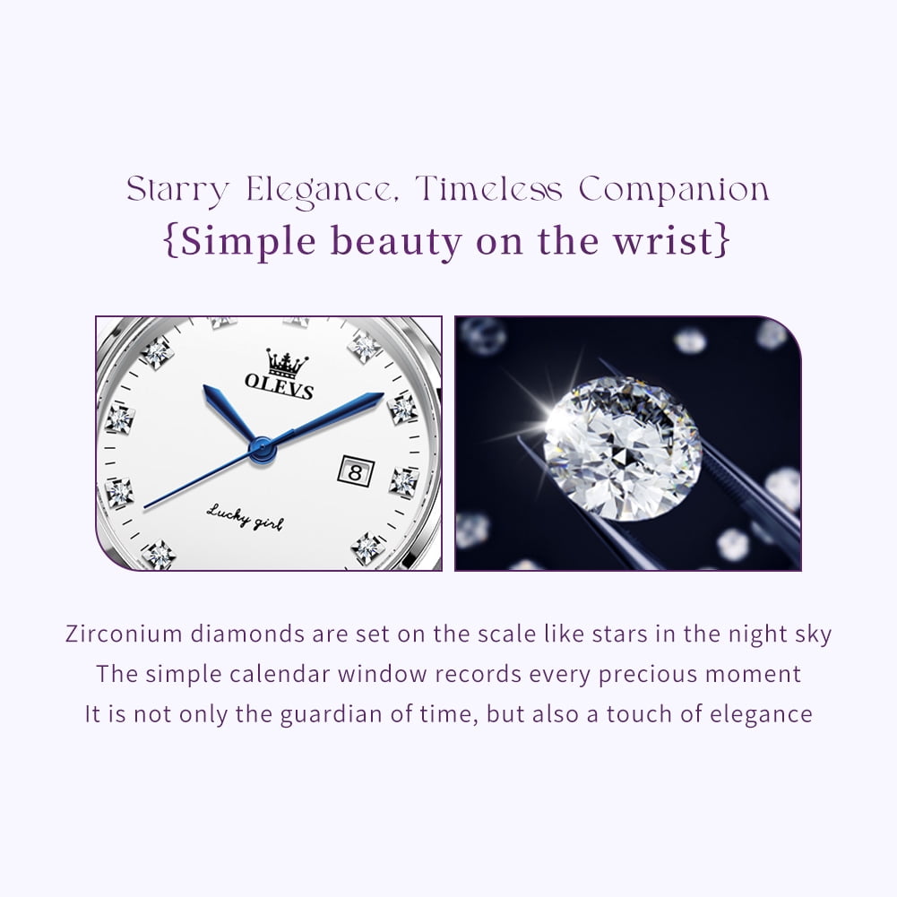 OLEVS Watches for Womens Analog Quartz Silver Strap Fashions Classic Dress Stainless Steel Date Waterproof Casual Ladies Watches Gift Womens Wrist Watches Reloj Para Mujer White/Pink/Purple