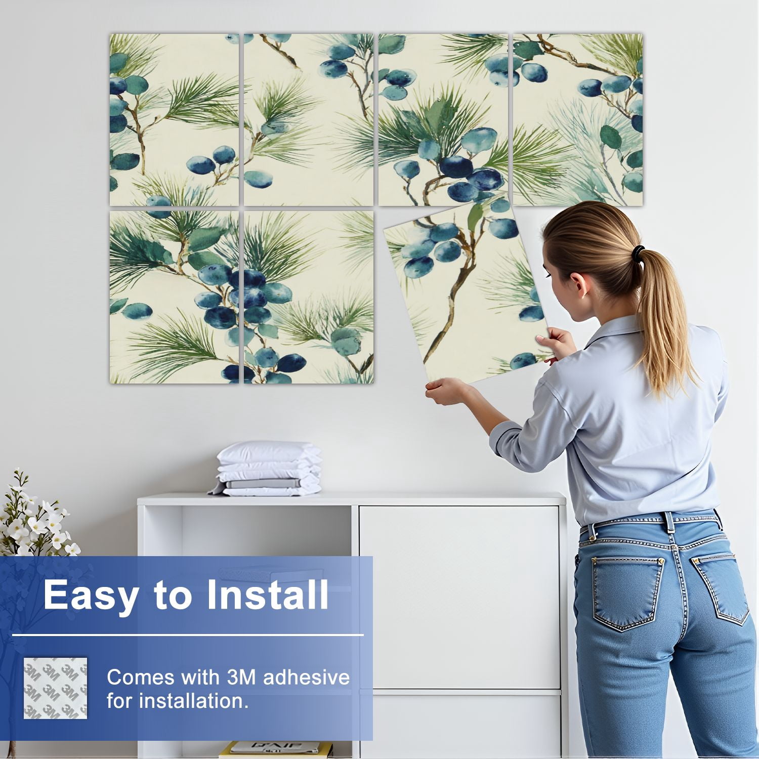 8 Pack Art Acoustic Panels Sound Absorbing Watercolor Winter Pine Decorative Soundproof Wall Panels Self Adhesive for Nursery Game Room Bedroom 48"x32"