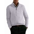 thumbnail image 2 of Men Half Zip Mock Neck Cable Knit Cotton Pullover Sweater Gray XXXL, 2 of 7