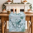 thumbnail image 2 of Coastal Octopus Table Runner, Cyan Nautical Fish Shells Seaweeds Washable Cotton Linen Table Runners 90 Inches Long, Dresser Scarf Runner for Dining/Coffee/Kitchen/Hallway Tables 13''x90'', 2 of 8