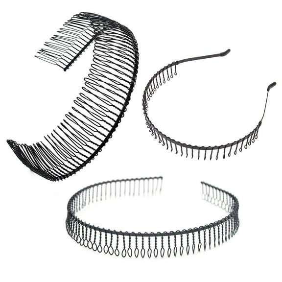 3 Pcs Unisex Black Metal Toothed Hairdressing Hair Band Head Band Hair Hoop Teeth Comb Headwear Elastic Non Slip Accessory for Women and Men