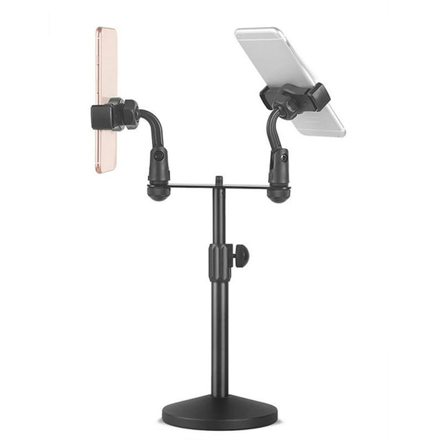 Soporte para teléfono de escritorio, doble soporte, práctico clip de abrazadera, estable, portátil, giratorio 360 degree, para grabación de vlogs de