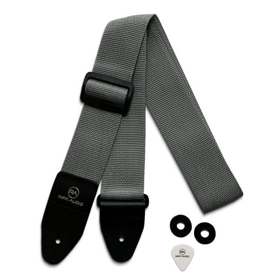 Riffi Audio Guitar & Bass Strap Gray with Pick and Strap Locks 2-Inch