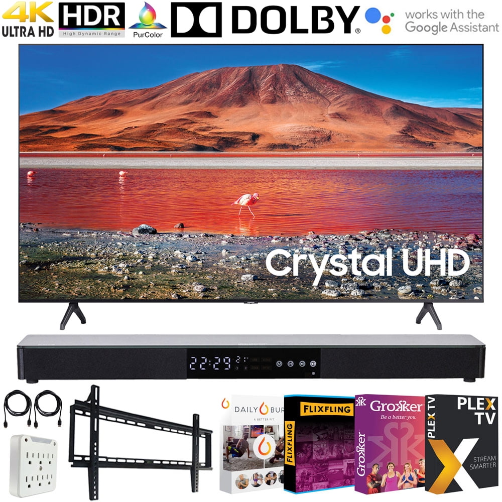 Samsung UN43TU7000 43-inch 4K Ultra HD Smart LED TV (2020 Model) Bundle with 31-in Sound bar+Wall Mount+Tech Smart USA TV Essentials 2020 &amp; Surge Adapter (UN43TU7000FXZA 43TU7000 43&quot; TV)