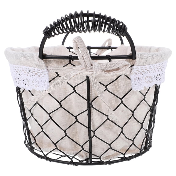 OUNONA Round Metal Wire Bread Basket with Liner and Handle for Table and Home Decor
