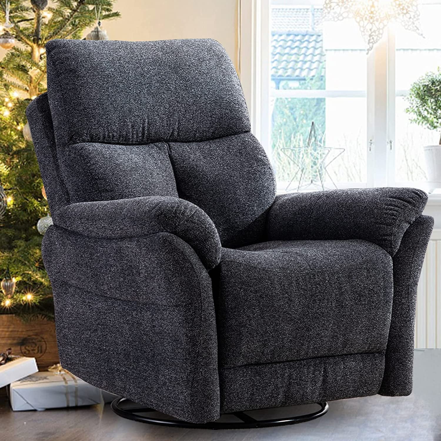 Bonzy Home Swivel Rocker Fabric Recliner Chair, Reclining