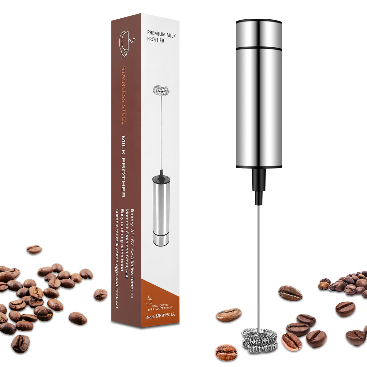 Handheld Milk Foamer Battery Operated Electric Milk Frother Automatic