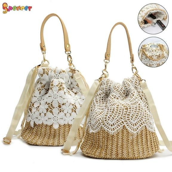 Spencer Women Straw Crossbody Bag Summer Beach Shoulder Bag Top Handle Travel Tote Purse Hand Woven Hobo Bag