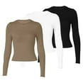 thumbnail image 3 of Yellow Women's Long Sleeve T-shirt, 3Pcs Women'S Solid Color Fashionable Casual Round Neck Long Sleeved Irregular T Shirt Top,Women's Long sleeve T-shirt M, 3 of 3