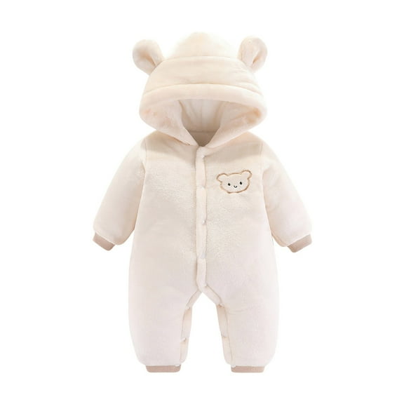 Infant Newborn Baby Girl Boy Bodysuits Cute Bears Ear Hooded Long Sleeve Flannel Jumpsuit Outfit Soft Warm Zipper Long Sleeve Romper Bodysuit Fall Winter Clothes