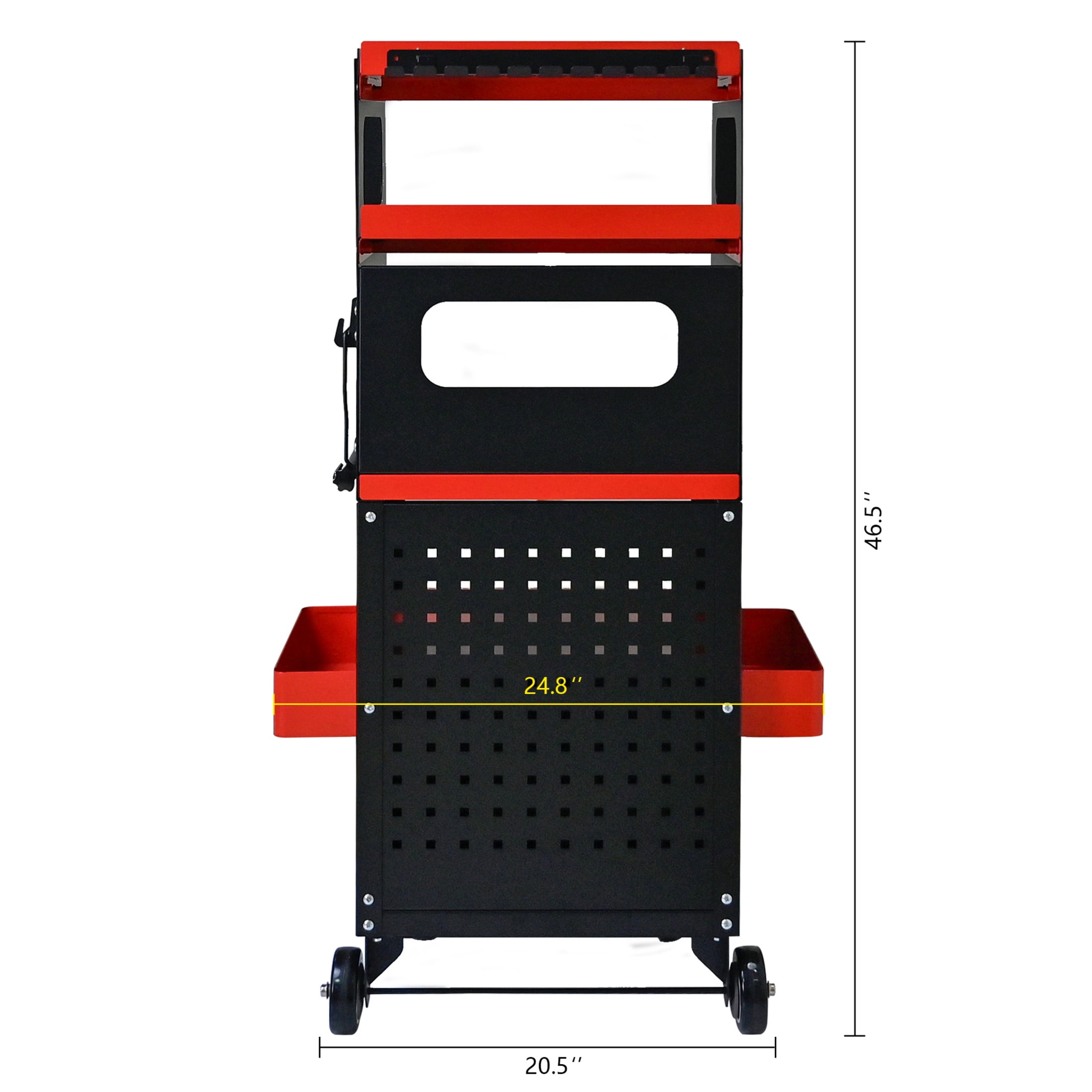Noble House 17" 4-Level Multi-functional Diagnostic Trolley, Car Equipment Cart with Locking Cabinet, Black & Red