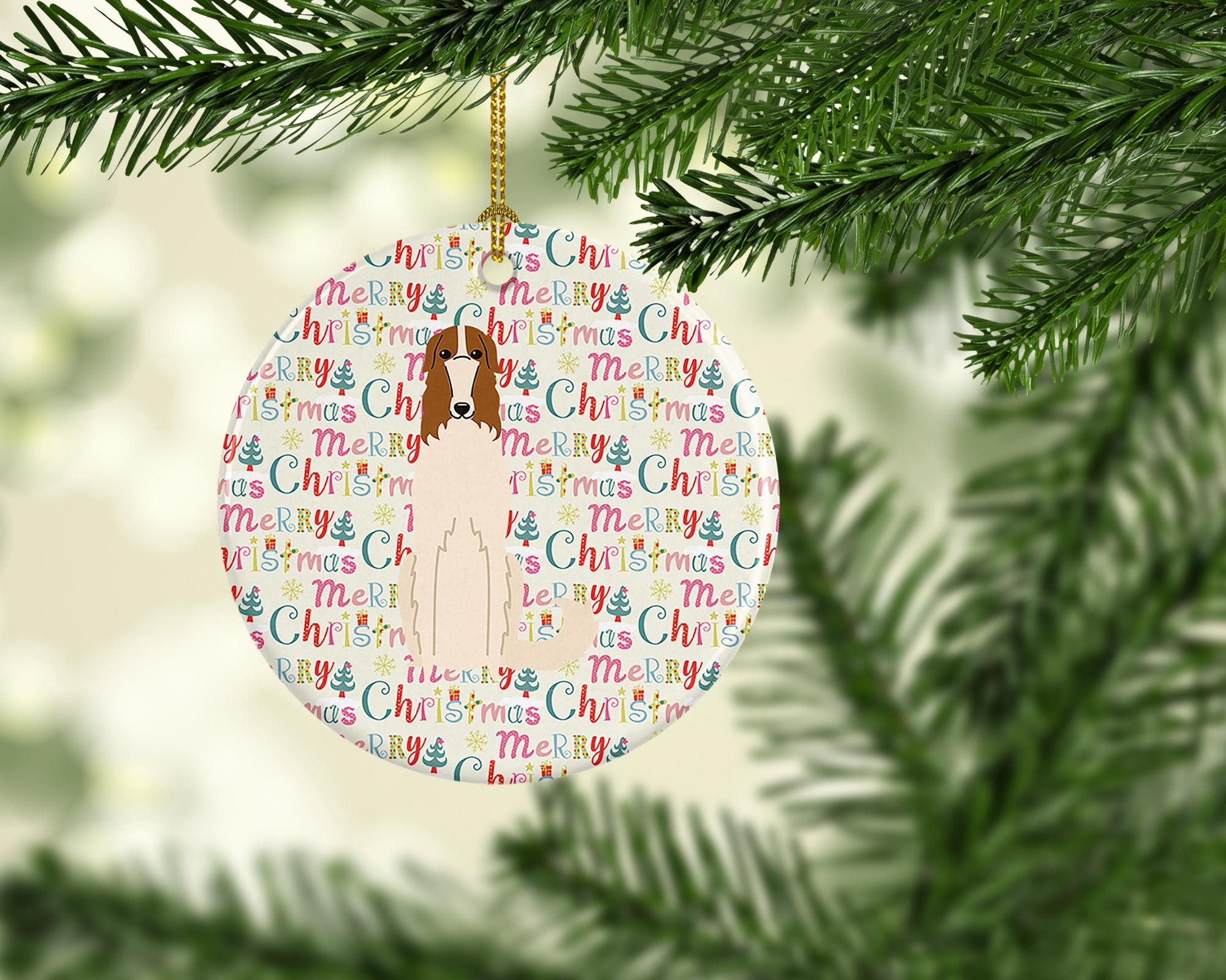Merry Christmas Borzoi Ceramic Ornament 2.8 in x 2.8 in