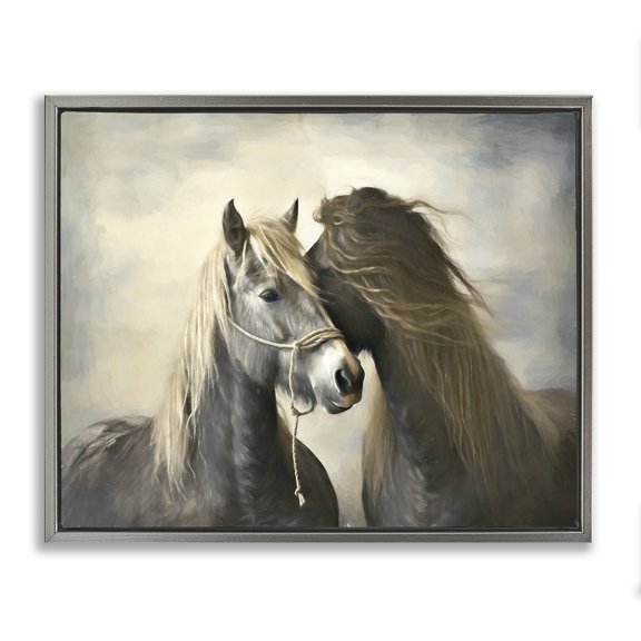 Stupell Industries Traditional Traditional Hugging Horses Gray Floating Frame Canvas Art, 21 x 17, by Ramona Murdock
