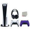 Sony Playstation 5 Disc Version Console with Extra Purple Controller and Black PULSE 3D Headset Bundle with Cleaning Cloth