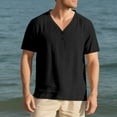 thumbnail image 3 of Rvwovn Men's Button-Down Shirt - Collarless Short Sleeve Summer Beach Casual Vacation Top, 3 of 7