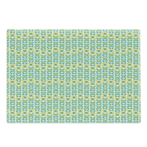 Floral Cutting Board, Continuous Happy Summer Tone Flowers Illustration Blossoming Botany Layout, Decorative Tempered Glass Cutting and Serving Board, in 3 Sizes, by Ambesonne