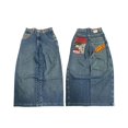 thumbnail image 2 of Pantalones vaqueros Harajuku JNCO para hombre, Pantalón ancho de cintura alta, estilo gótico, Retro, azul, Hip Hop, bordado gráfico, Y2K, 2 of 3