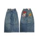 thumbnail image 2 of Pantalones vaqueros Harajuku JNCO para hombre, Pantalón ancho de cintura alta, estilo gótico, Retro, azul, Hip Hop, bordado gráfico, Y2K, 2 of 3