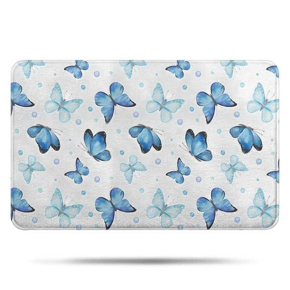 Blue Butterfly Pattern Bathroom Rugs Mat,Non Slip Microfiber Bathroom Rug,Rubber Backing,Soft Bathroom Mats for Bathroom Floor,Tub and Shower,17x27in(43x68cm)
