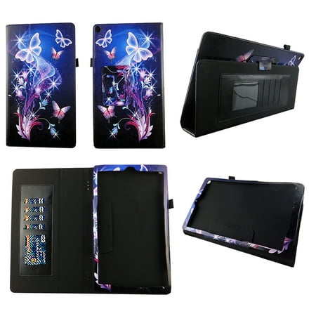 Galaxy Butterfly Case for Amazon Kindle Fire HD 10 Tablet (7th Generation, 2017 Release 10.1'') Premium Pu Leather Slim Folio Stand Cover w Stylus Holder and Auto Wake /