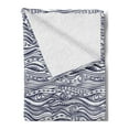 thumbnail image 2 of Tribal Soft Flannel Fleece Throw Blanket, Vintage with Wavy Curved Lines and Little Triangles Folk Prehistoric Print, Cozy Plush for Indoor and Outdoor Use, 70" x 90", Dark Blue White, by Ambesonne, 2 of 5
