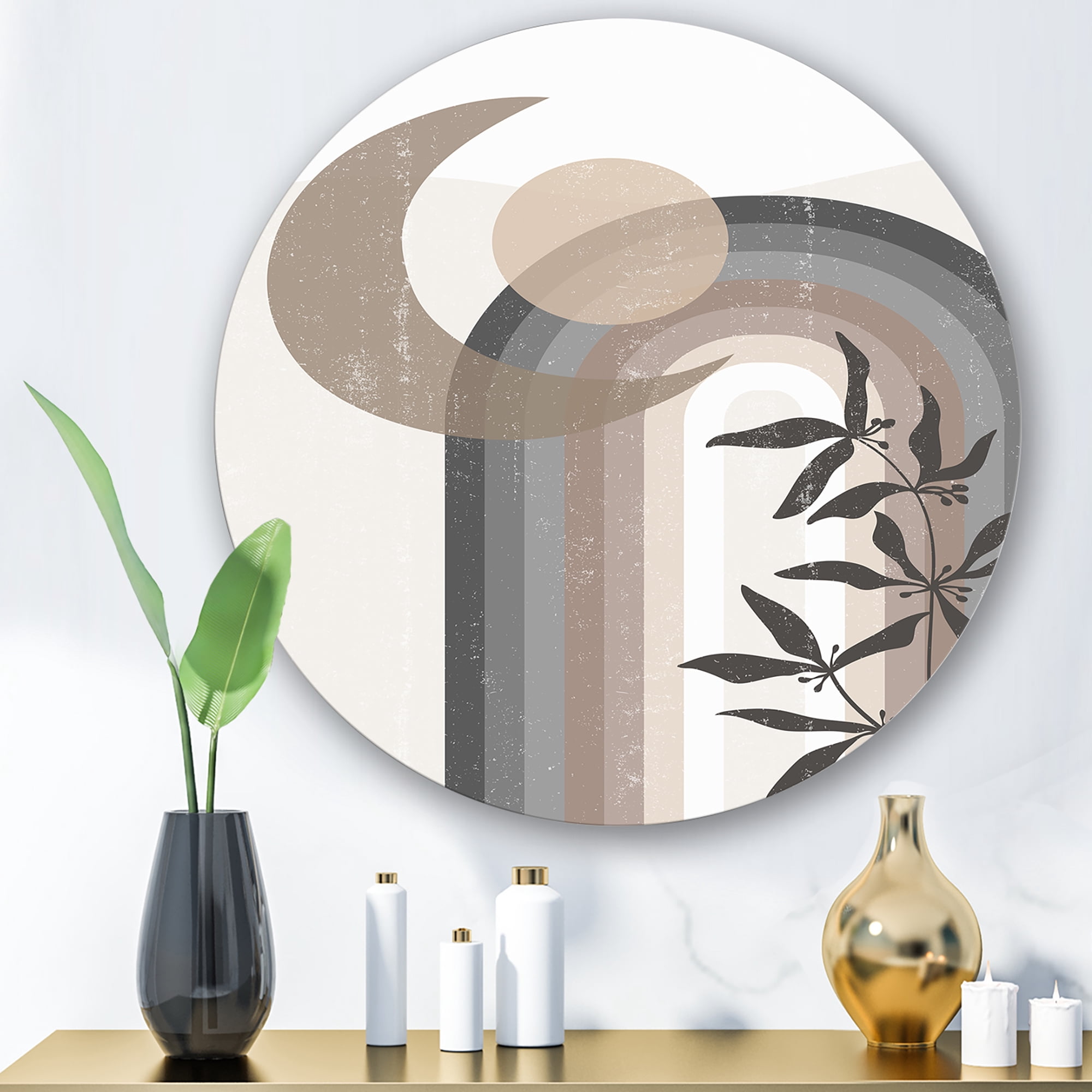 Designart 'Abstract Moon and Sun In Gray and Blue' Modern Circle Metal Wall Art 11x11 - Disc of 11
