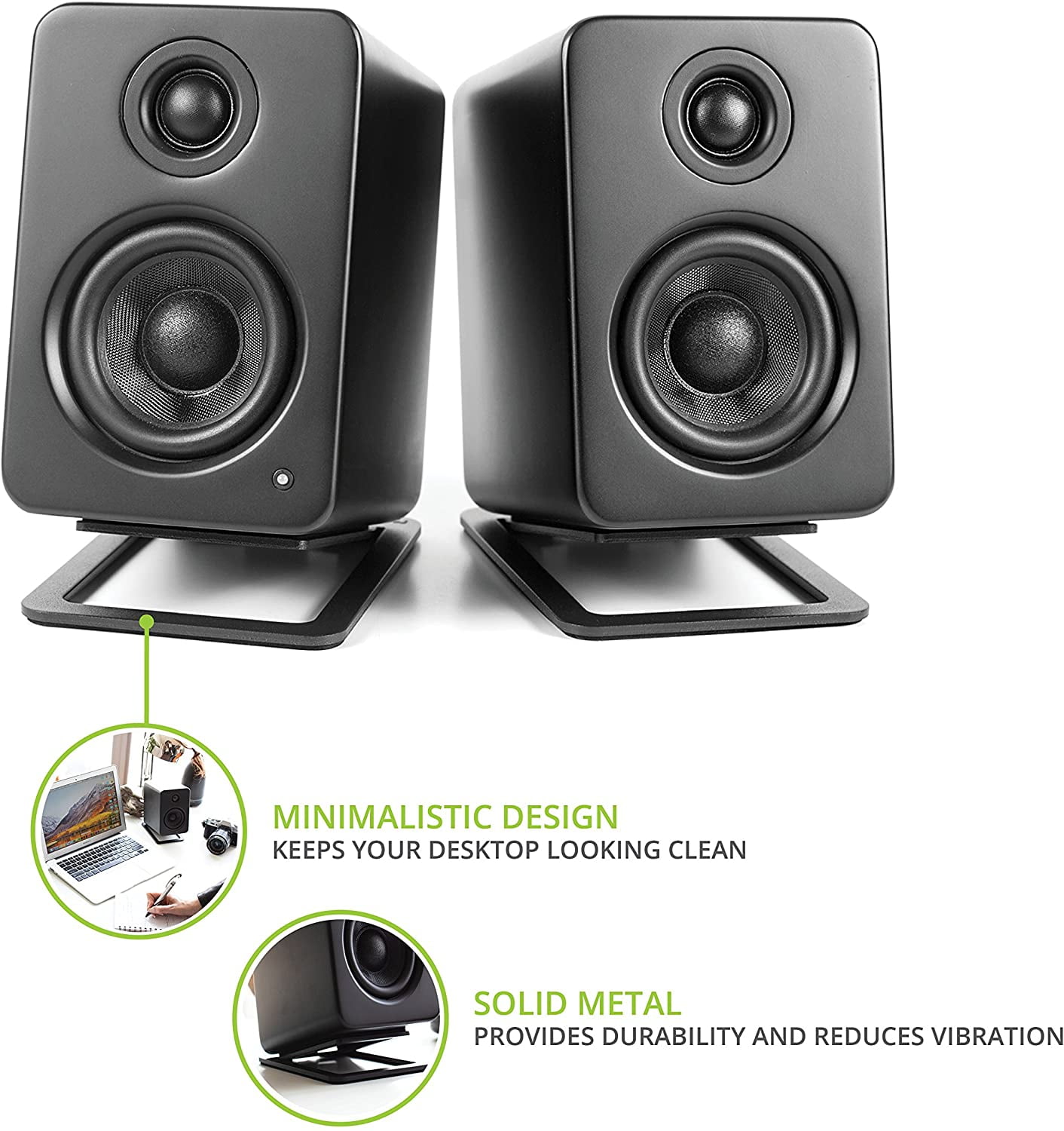 Kanto YU2 PC Gaming 100W Matte Black Desktop Speaker Pair with Kanto S2 Angled Desktop Speaker Stands (Pair) (2022)