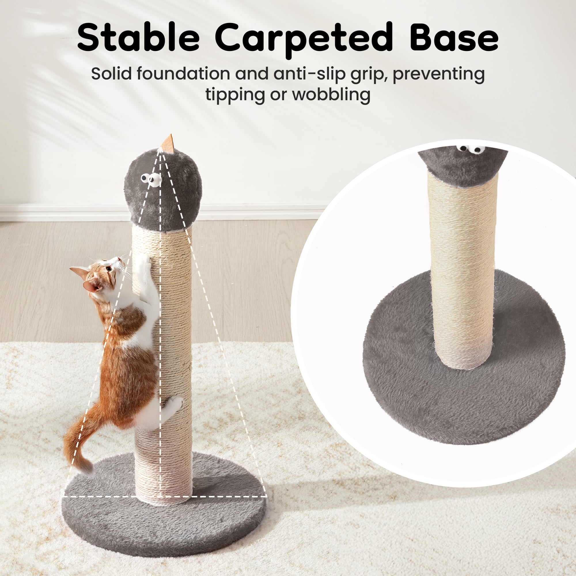 HEYNEMO 22" Cat Scratching Post, Sisal Cat Scratcher with Interactive Hanging Toy, Monster Scratch Pole for Indoor Cats, Cute Cat Scratch Post for Kittens & Large Cats, Blue